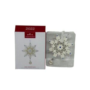 Hallmark Keepsake 2022 Snowflake Ornament Blue Gold Porcelain Christmas Decor 5"